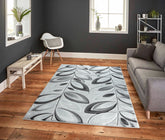 Silver Grey Floral Nature Leaf Hand-Carved Abstract Soft Premium Modern Contemporary Non-Shedding Area Rug by Homemartgoods